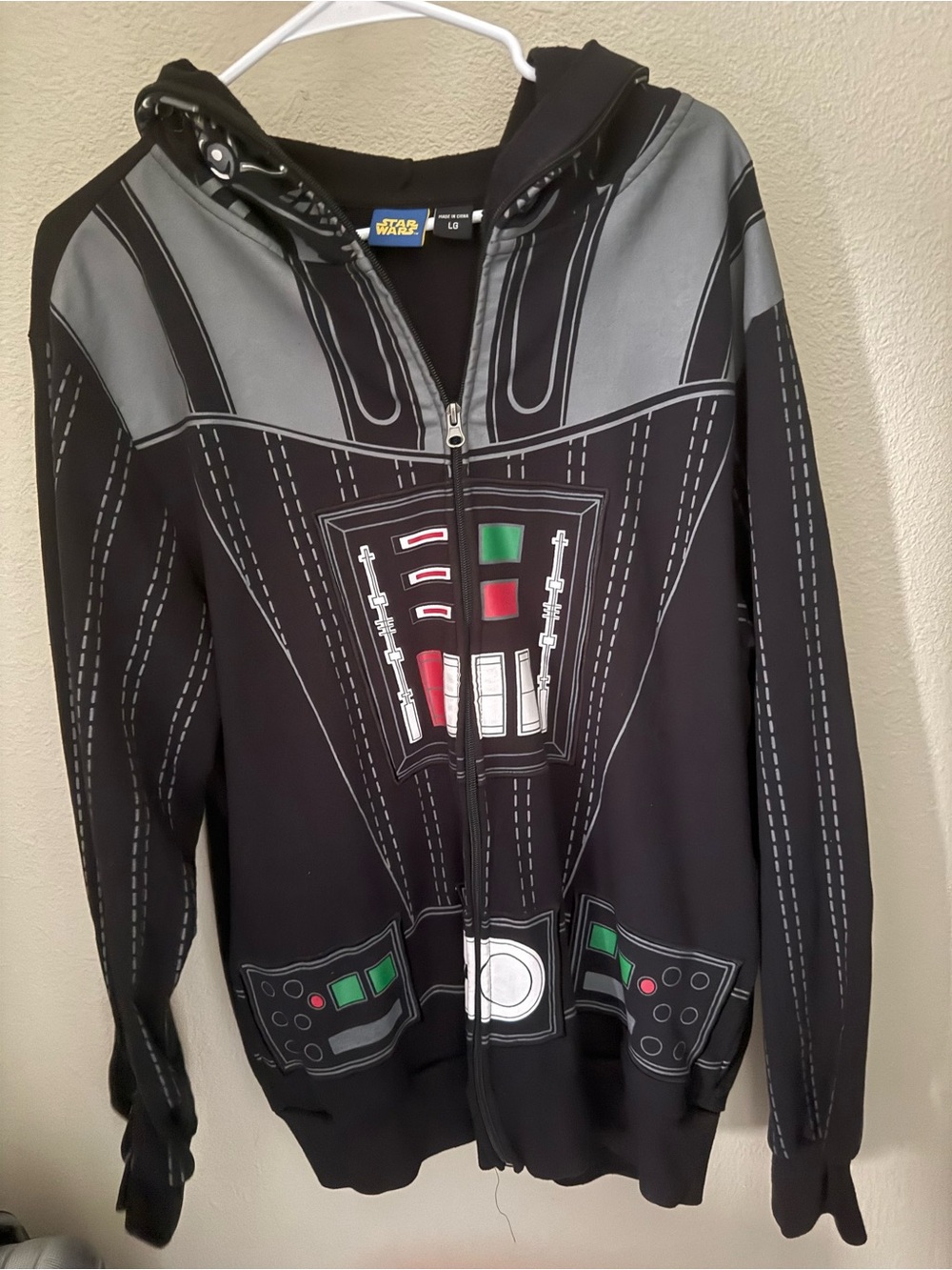Star Wars Black and Gray Darth Vader Costume Hoodie with Green and Red Accents